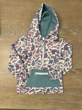 Unisex Kids' Mauve & Teal Camo Half-Zip light weight Hoodie w zipper pocket, 3T